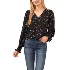 CeCe Women's V-Neck Blouse with Smocking Cuffs